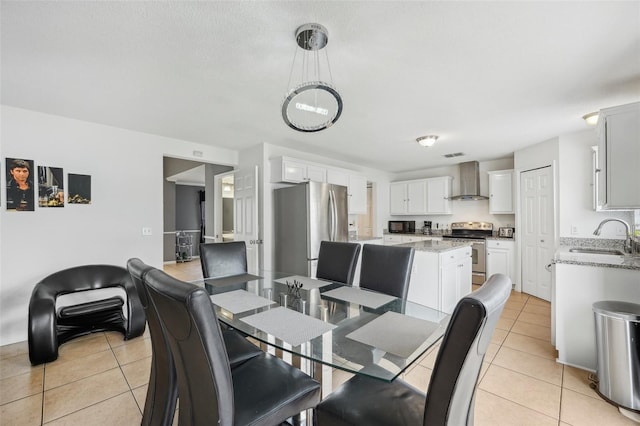 tiled dining space with sink