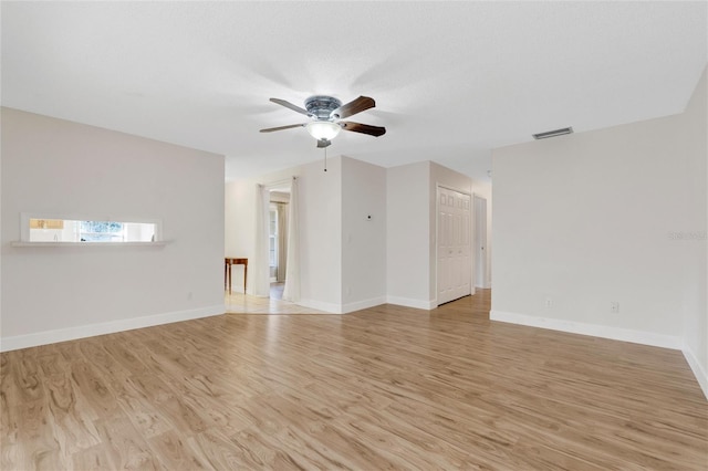 empty room featuring light hardwood / wood-style flooring and ceiling fan