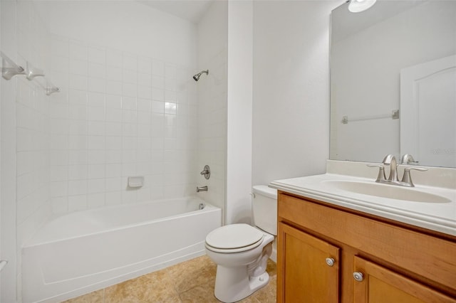 full bathroom with tile patterned floors, toilet, vanity, and tiled shower / bath