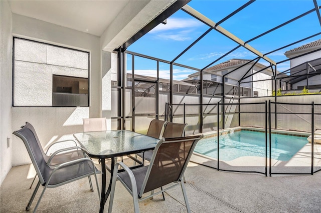 view of pool featuring a lanai and a patio area