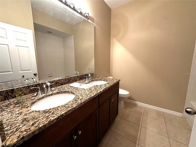 bathroom with tile patterned floors, vanity, and toilet