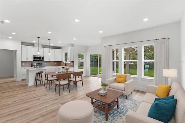 living room with light hardwood / wood-style floors