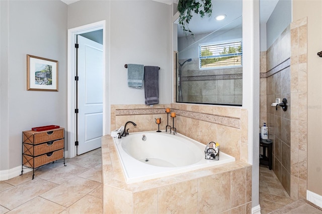 bathroom featuring plus walk in shower