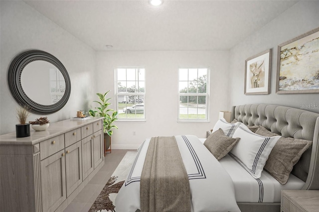 bedroom with light tile patterned flooring