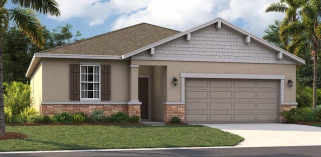 view of front of home with a garage and a front lawn