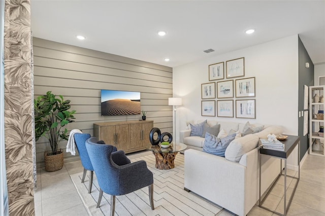 living room featuring light tile patterned floors