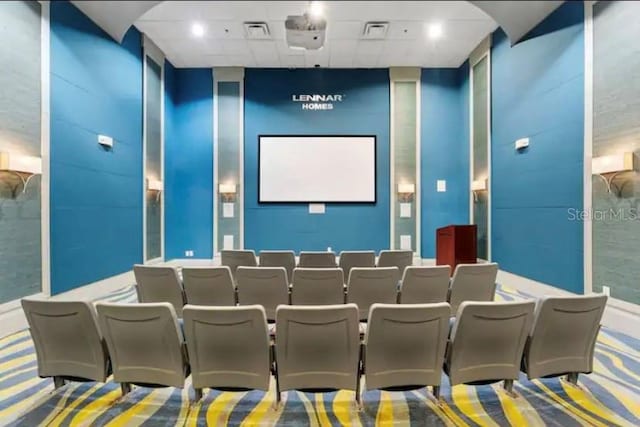 home theater with carpet flooring