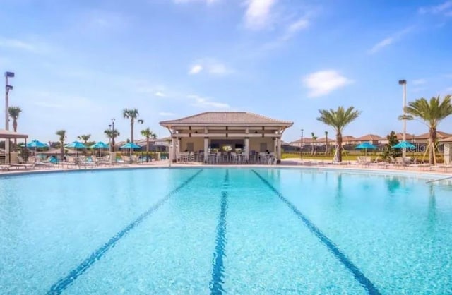 view of swimming pool with a gazebo