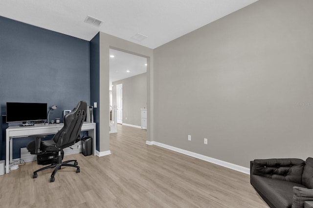 office area featuring light hardwood / wood-style floors