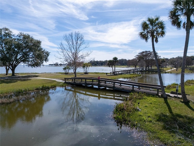 dock area with a water view