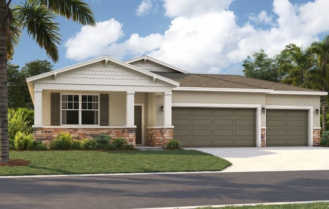12965 Trovita Dr, Grand Island, FL 32735 - craftsman house featuring driveway, a garage, stucco siding, and stone siding