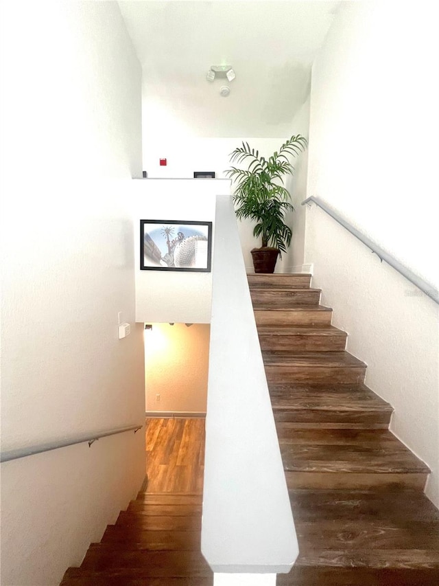 stairway with wood-type flooring