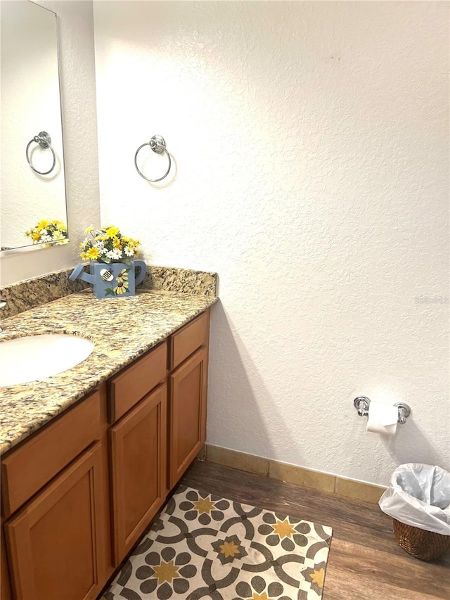 bathroom with wood-type flooring and vanity