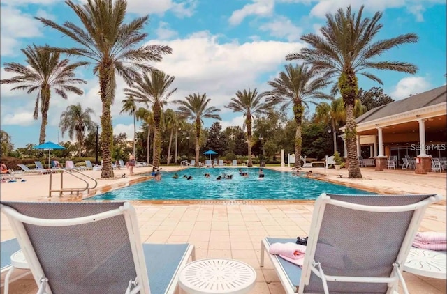 view of swimming pool featuring a patio