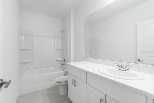 full bathroom featuring vanity, tile patterned flooring, shower / tub combination, and toilet