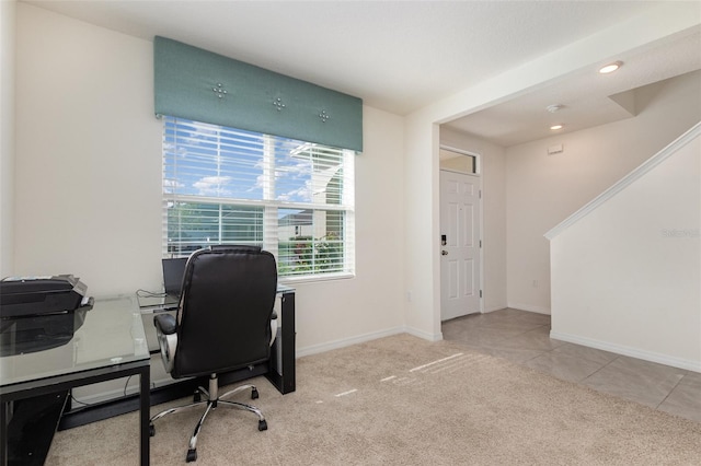 view of carpeted office space