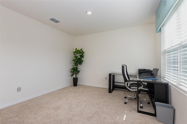 view of carpeted office space