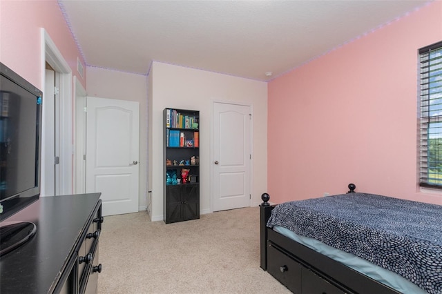 carpeted bedroom with a closet