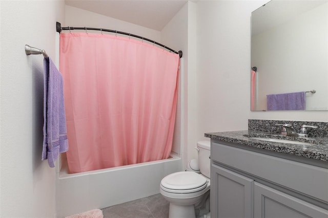 full bathroom with vanity, tile patterned flooring, toilet, and shower / bathtub combination with curtain