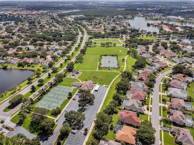 bird's eye view featuring a water view