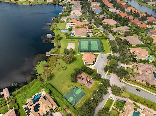 aerial view with a water view