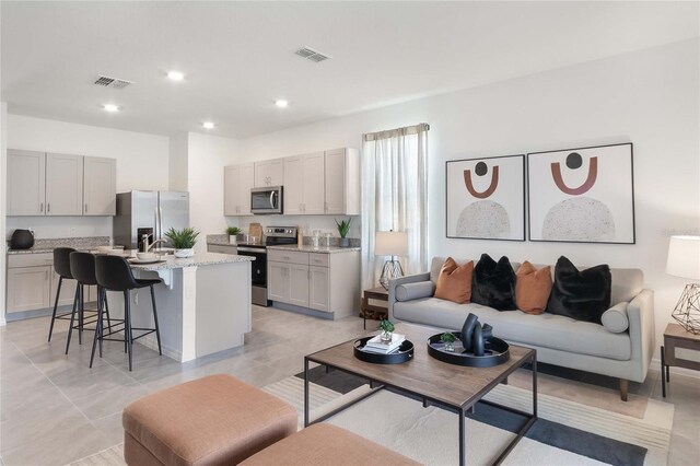 view of tiled living room