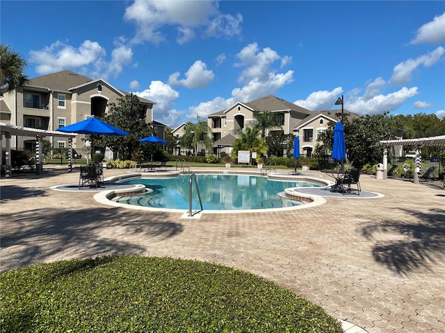 view of swimming pool featuring a patio