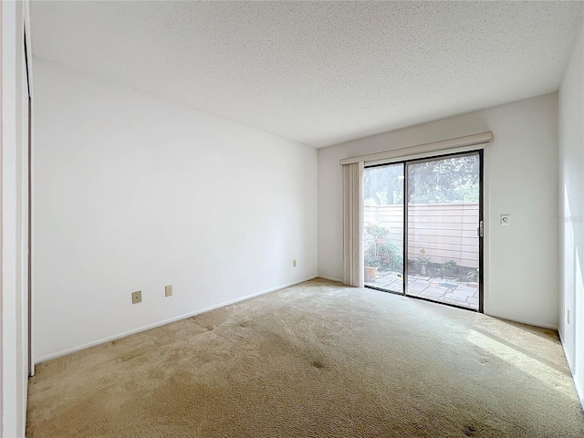 empty room featuring a textured ceiling and light colored carpet