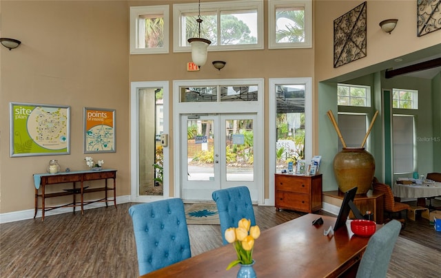 interior space with french doors, dark wood-type flooring, and a healthy amount of sunlight