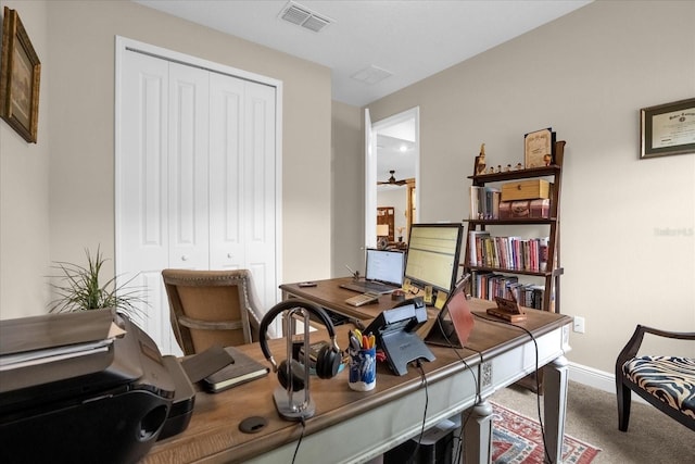 office area featuring carpet flooring