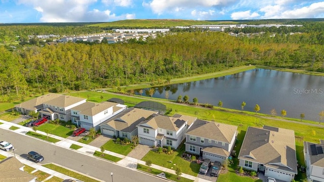 aerial view with a water view