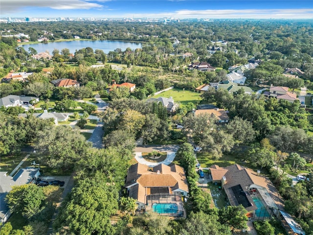 bird's eye view featuring a water view