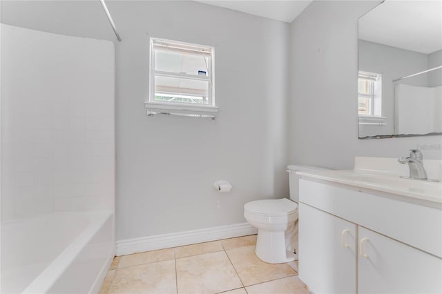 full bathroom with  shower combination, tile patterned floors, vanity, and toilet