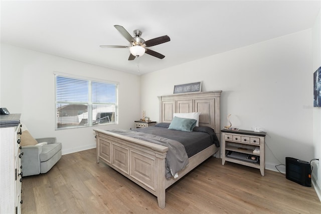 bedroom featuring ceiling fan and light hardwood / wood-style floors