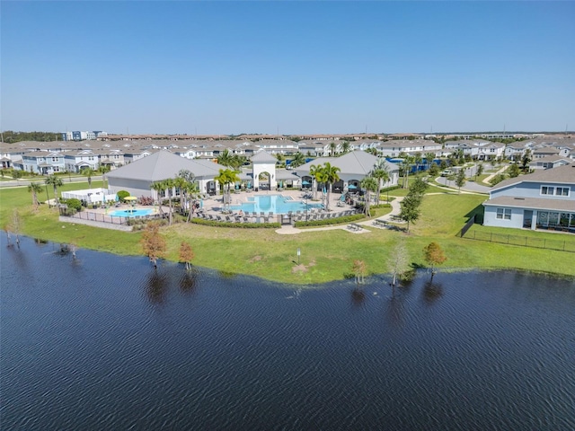 aerial view with a water view