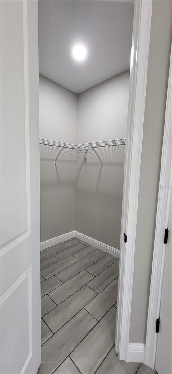 walk in closet featuring wood finished floors