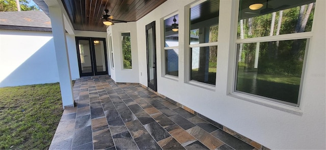 view of patio / terrace with french doors and ceiling fan