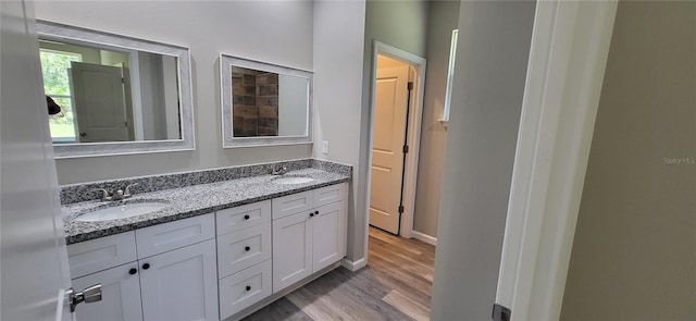 bathroom with vanity and wood-type flooring