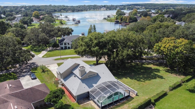 bird's eye view featuring a water view