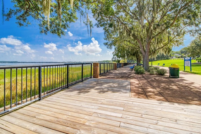 deck with a water view