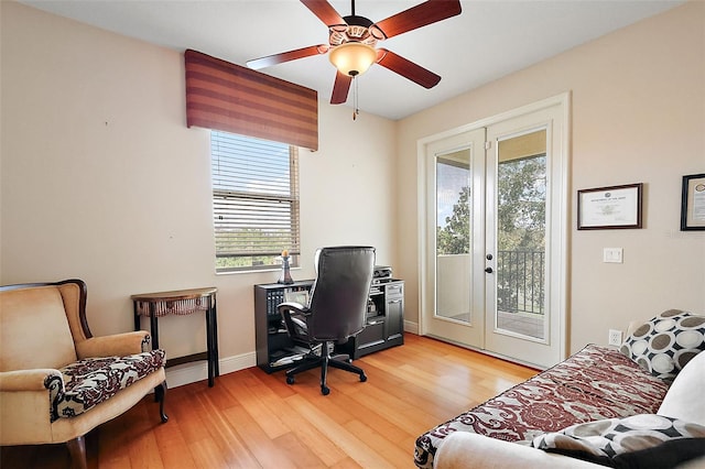 212 Crestrun Loop, Leesburg, FL 34748 - office with french doors, light wood-style flooring, a ceiling fan, and baseboards