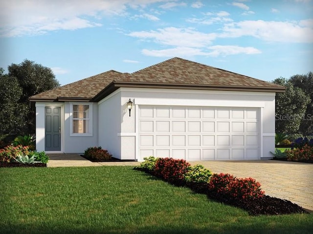 view of front facade featuring a front yard and a garage