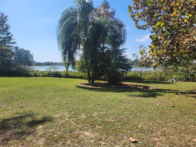 view of yard with a water view