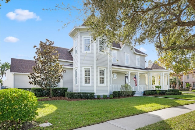 view of front of house featuring a front lawn and a porch