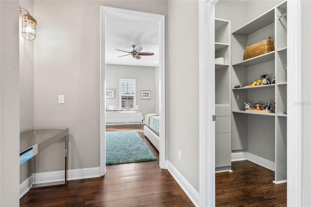 corridor with dark hardwood / wood-style flooring