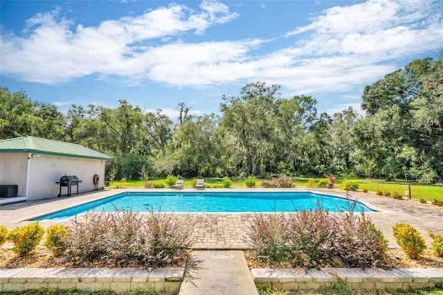 view of pool with area for grilling and a patio area