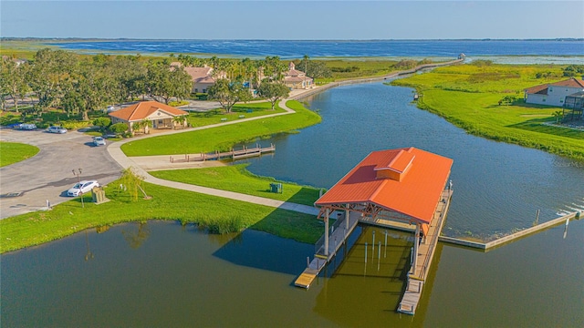 bird's eye view featuring a water view