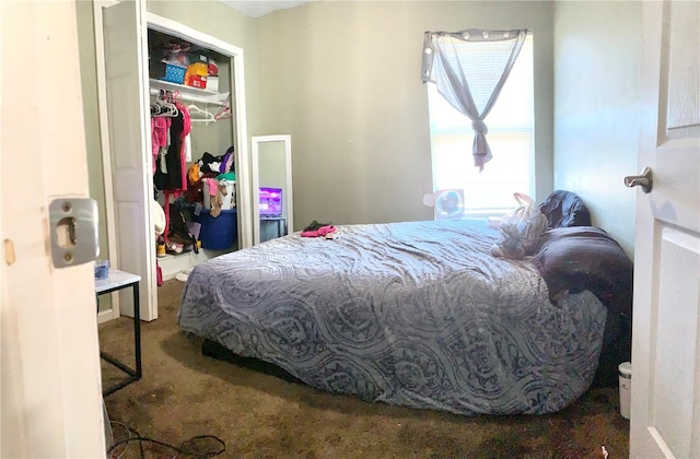 bedroom featuring a closet and carpet