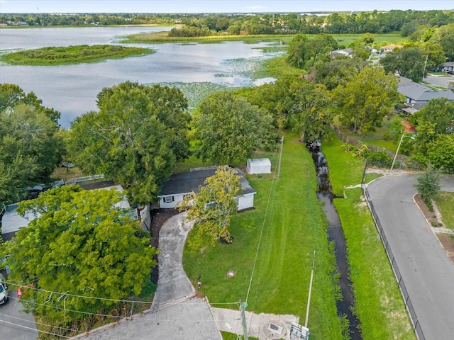 bird's eye view featuring a water view