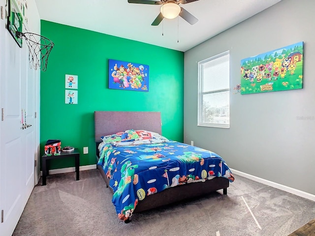 bedroom with carpet flooring and ceiling fan